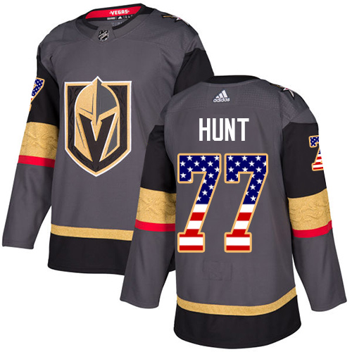 Adidas Golden Knights #77 Brad Hunt Grey Home Authentic USA Flag Stitched NHL Jersey